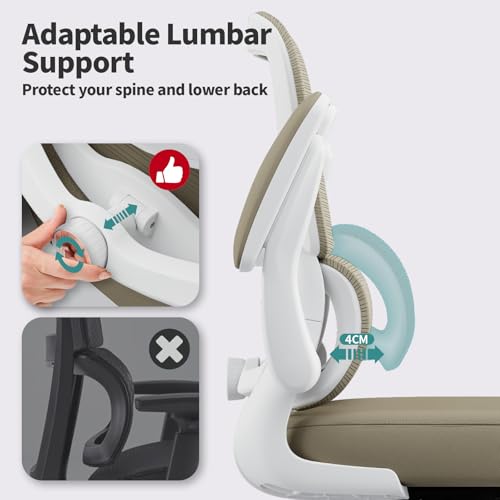 Image of TRALT Office Chair - Ergonomic Desk Chair with Adjustable Lumbar Support, Mesh Computer Chair, Executive Chair for Home Office Comfortable Lumbar Support (1, Khaki)