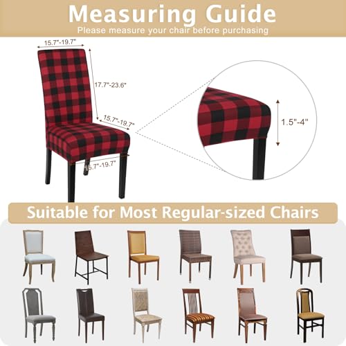 Image of SearchI Christmas Chair Covers Set of 4, Stretch Xmas Kitchen Chair Cover Removable Washable Holiday Parsons Chair Slipcovers for Dining Room, Christmas Decoration, Ceremony (Black /Red Plaid)