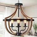 DWVO Black Wood Chandeliers for Dining Room, Adjustable Farmhouse Rustic Light Fixture, Industrial 4-Light Pendant Ceiling Lights for Island, Bedroom, Kitchen
