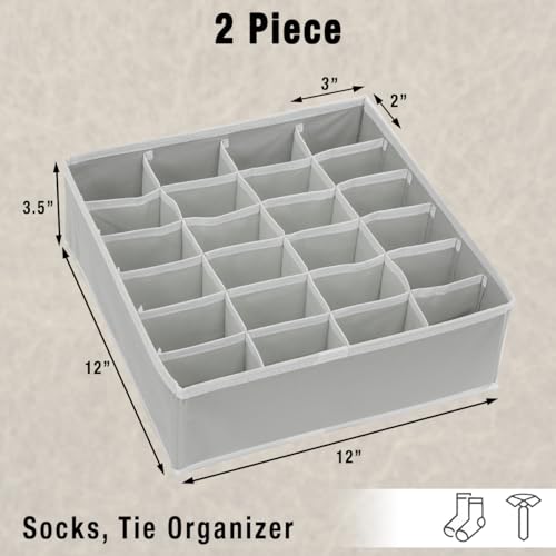 Simple Houseware 2 Pack Closet Sock Organizer, 24 Cell Drawer Divider, Gray