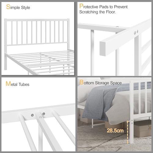 Xinbedeu Small Double Metal Bed Frame 4Ft6 Modern Style Bed Frame With Headboard And Footboard, Under-Bed Storage, No Box Spring Needed (White, Double) - 4