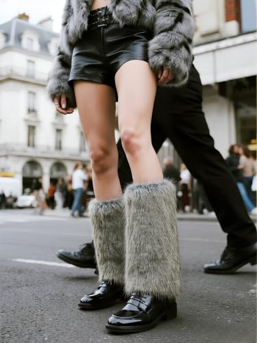 Image of Fur Leg Warmers Faux Fur Fluffy Leg Warmers, Fuzzy Over Boot Costume for Women Girls, Winter Long Boot Sleeves