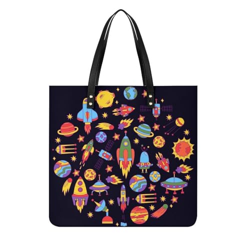 Fusée spatiale planète femmes sac à main grand tote bag en tissu pour les voyages de 39x39cm