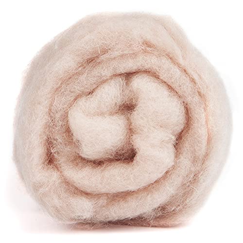 Image of Desert Breeze Distributing Maori Wool Carded Batting, 100% Natural New Zealand Wool Made by DHG in Italy for Needle Felting, 3.5 OZ, 27 Micron, Color Shell Pink