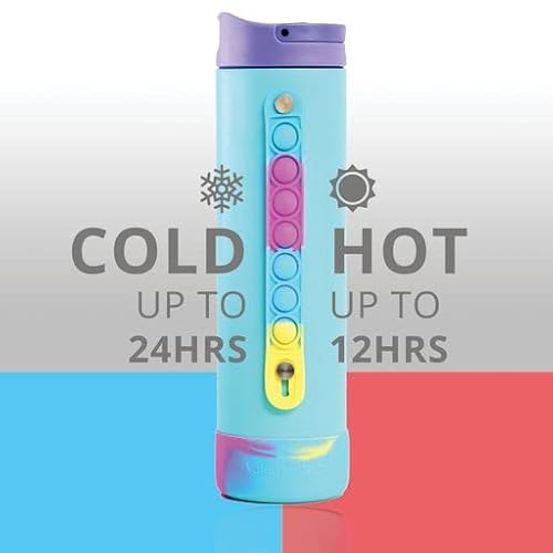 Elemental Iconic Pop Kids Water Bottle For School Girls And Boys | Triple Insulated Stainless Steel Thermos With Straw Lid & Fidget Handle | Flask Water Bottle | Bpa Free Tumbler, 20Oz - Blue Tie Dye #TOP4