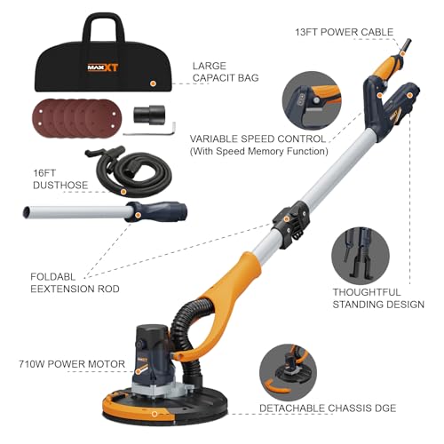MAXXT 180° Swivel Head Plasterboard Sander – Telescopic Handle (1.2m-1.7m) with Dust Extraction, Corner Side Disc, Constant Power & 5-Speed Memory | Includes 6 Sanding Discs 6 MAXXT 180° Swivel Head Plasterboard Sander – Telescopic Handle (1.2m-1.7m) with Dust Extraction, Corner Side Disc, Constant Power & 5-Speed Memory | Includes 6 Sanding Discs - Image 6
