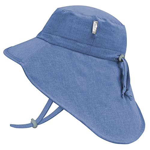 JAN & JUL Quick-Dry Adventure Toddler UV Protection Hat with Adjustable Strap (L: 2-5 Years, Blue with Blue Trim)