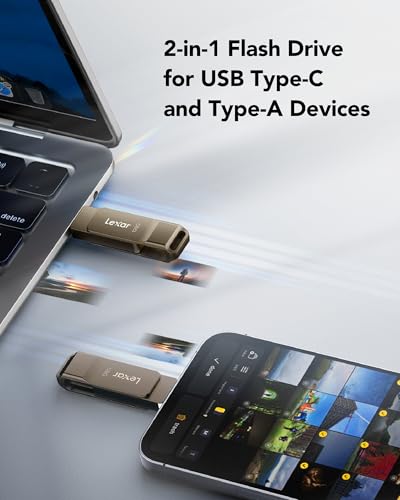 Image of Lexar D40E 128GB Dual USB 3.2 Gen 1 Type-C Jump Drive, Titanium Grey (Pack of 2)