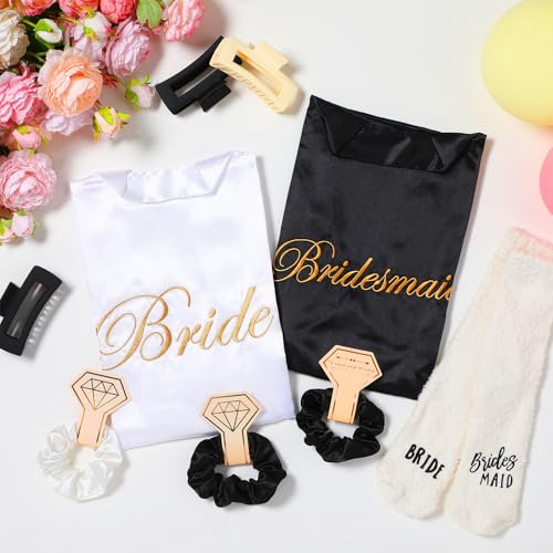 Bonuci 24 Pcs Bride Bridesmaid Robes Set of 6 Bridal Silk Satin Robes for Wedding Bachelorette Party Bridal Shower Gifts4