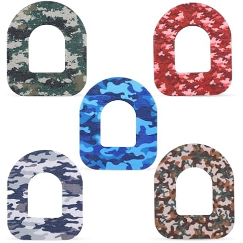 25pcs Adhesive Patches for Omnipod, Waterproof Insulin Sensor Patches Sweatproof Pre-Cut Sensor Stickers Cover Adhesive Tape Compatible with Omnipod 5 (Camouflage) Cover