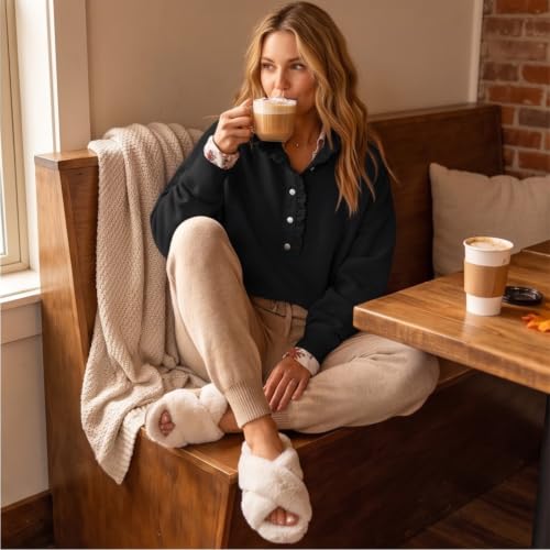 Mock Neck Sweatshirt Women Ruffle Trim Long Sleeve Oversized Sweatshirts - image 6