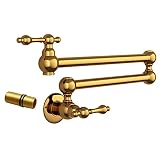 KATAIS Wall Mount Copper Pot Filler Faucet Rotatable Golden Kitchen Brass Faucet Single Hole 2 Handl
