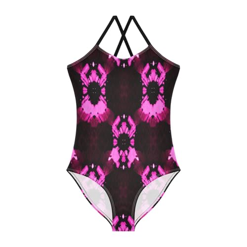 Vibrant Pink Black Bathing Suit Girls, Summer Beach Swimsuit Girls, 3-10