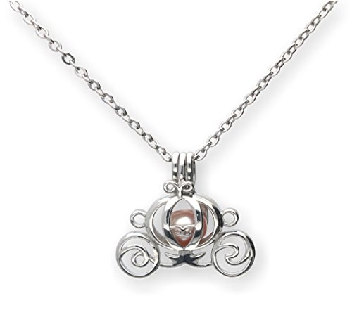 Pearlina Princess carriage Cultured Pearl Oyster Necklace Set Silver-tone Cage w/Stainless Steel Chain,184