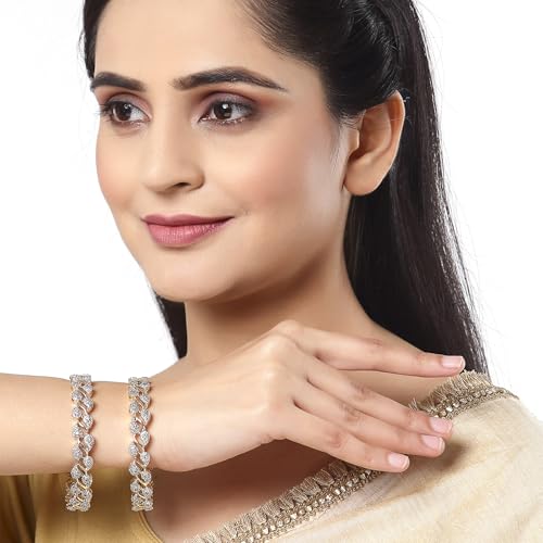 Image of ZENEME Leaf Shaped American Diamond Gold Plated Bangles Jewellery For Women & Girls (2.6)