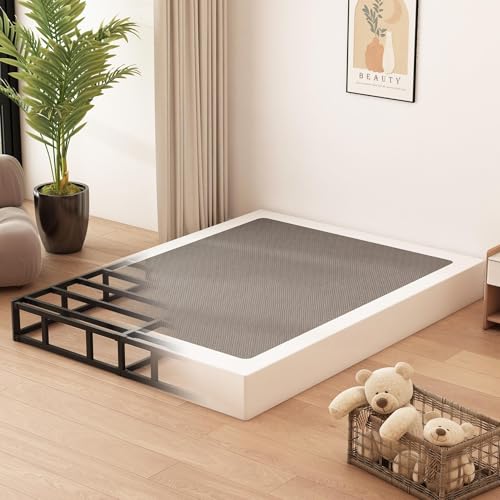 Husleephu Somier King Box Spring, base de cama de metal de perfil alto de 9 pulgadas con funda de tela, base de colchón resistente, fácil montaje, sin ruido, color negro