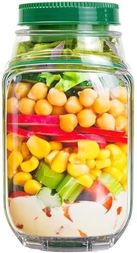 Side-Opening Salad Mason Jar Leak-Proof Vertical Portable Meal Prep Container with Built-in Or Reusable Dressing Cup,Compartment,Microwave & Dishwasher Safe for Home,Outdoor Lunches Bottle.