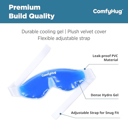 Image of ComfyHug Cooling Gel Eye Mask for Puffy Eyes, Dark Circles & Migraines - Reusable Cold Compress Therapy Pack with Adjustable Strap for Sleep, Headaches & Eye Relaxation (Pack of 2)