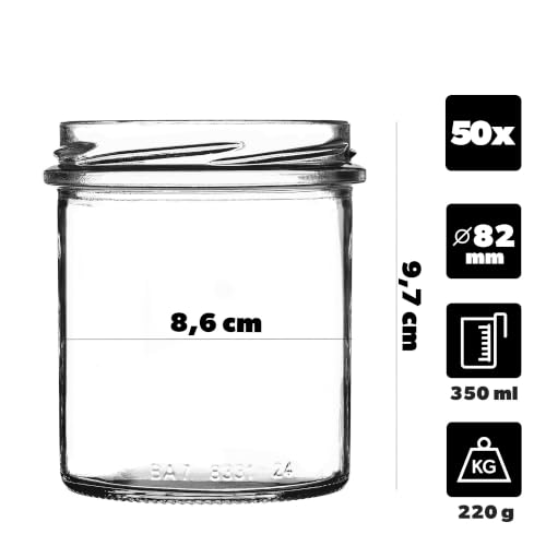 KADAX 50er Set Marmeladengläser 350ml TO82, Einmachgläser Vorratsgläser Mason Jar mit Schraubdeckel, Luftdichte Schraubgläser… – Ansicht 2