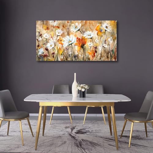 Image of VEAEE Flowers Wall Art for Living Room Abstract Floral Canvas Pictures Modern Daisy Canvas Painting Artwork Prints Bedroom Kitchen Office Home Wall Decor Framed Ready To Hang 20 inchx 40 inch