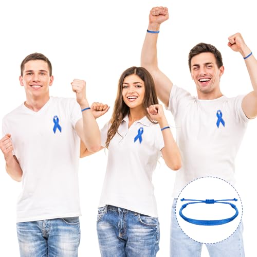 100 Pcs Colon Cancer Awareness Bracelets Bulk Blue Mental Health Adjustable Bracelets Inspirational Prostate Colon Cancer Gifts for Women Men Social Charity Event4