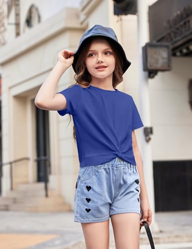 Image of Arshiner Girls Casual Tie Dye Short-Sleeve T-Shirt Cute Print Summer Blouse for Girls Twist Front Tunic Tee Tops