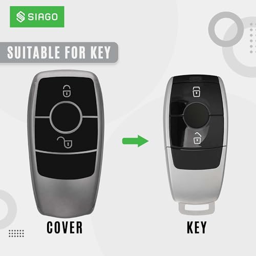 Image of SIAGO TPU Key Cover and Round Key Chain Compatible with Mercedes 2 Button Flip Key (Grey)