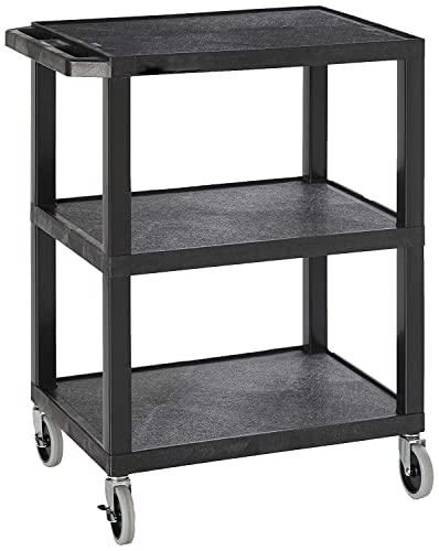 Offex 34" H Mobile Multipurpose Utility Cart With 3 Shelves And Ergonomic Push Handle - Black, Great For Garage, Shop Or Storage Area #TOP10