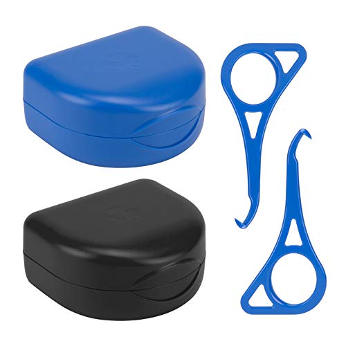 Orthodontic Retainer Case, Mouth Guard Case 2 PACK with Special Magnetic Closure and 3-leaf Clover Design (Black & Blue)