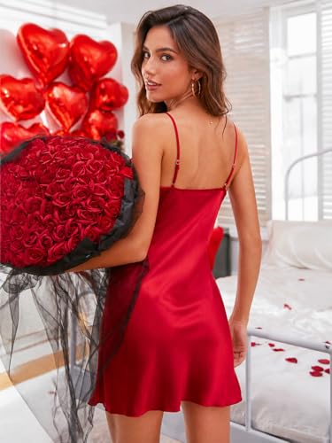 Image of Satin Silk V Neck Sexy Night Dress Lingerie Dress for Girls and Women Babydoll Set for Honeymoon