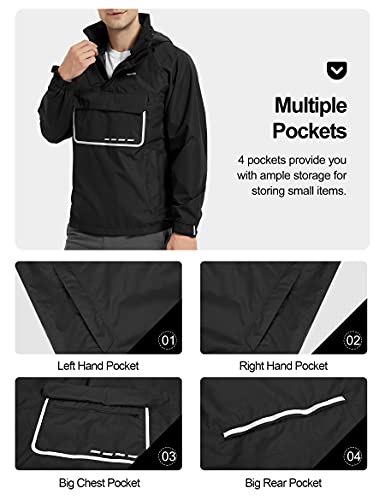 KUTOOK Men's Waterproof Pullover Rain Jacket Reflective Hooded Windbreaker Lighteweight Breathable Raincoat with Pockets4
