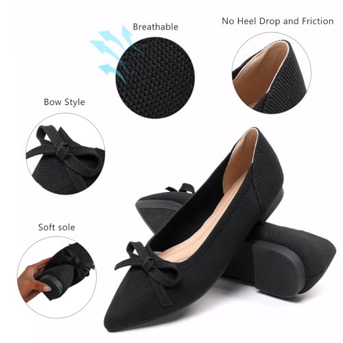 Image of Flats for Women Pointed Toe Knit Foldable Ballet Flat Shoes | Stretch knit upper,built-in arch support,cushioned insole,foldable lightweight design,non-slip sole,office and casual wear