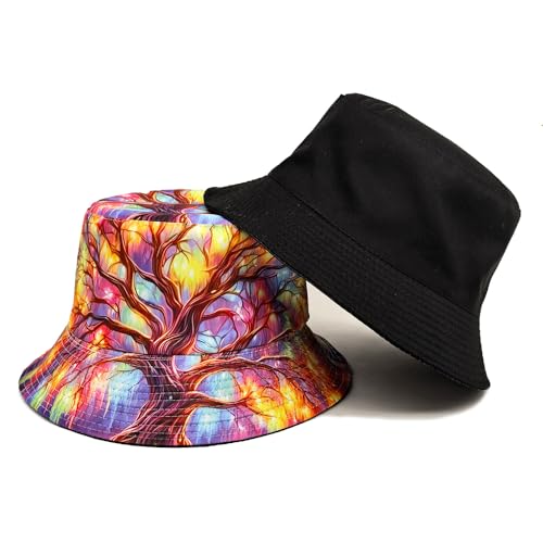 Image of Bucket Hat for Women Men,Travel Sun Beach Cap,Unisex Fishing Outdoor Boonie (Multicolour Tree)