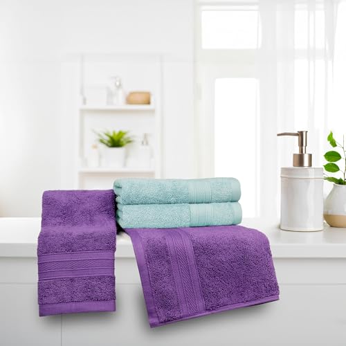 Image of MYTRIDENT Soft Comfort Air Rich Towel 100% Cotton Hand Towel for Daily use, 500 GSM Highly Absorbent Towels for Men /Women, 4Pc Hand Towel Set (41 cm X 66 cm), Nile Blue and Plum