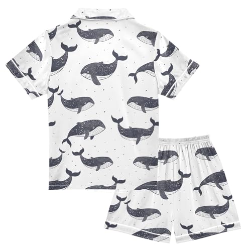 ALAZA Black Whale Pajamas Satin Pajama Set Short Sleeve Button Down Sleepwear2