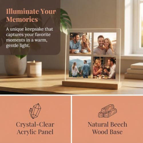 Personalized Photo Plaque Print with Wooden or Acrylic LED Light Stand, Custom Photo Collage Gift for Best Friend, Couples, Wife, Husband, Birthday, Anniversary, Valentine's Day - Image 3