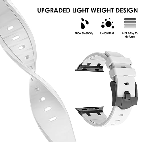 NewWays Silicone Strap Compatible with Apple Watch 49mm 46mm 45mm 44mm 42mm(Series 3 2 1),Sport Straps Replacement Band for iWatch Ultra 3 2 1 Series 11 10 9 8 7 6 SE 5 4 3 2 1,White/Black Connector - Image 3