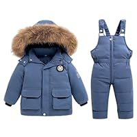 Baby Schneeanzug Winter 2 Stück Daunenjacke Mantel mit Schnee Lätzchen Hose Jungen Mädchen Skianzug Kleidung Blau 3-4 Jahre