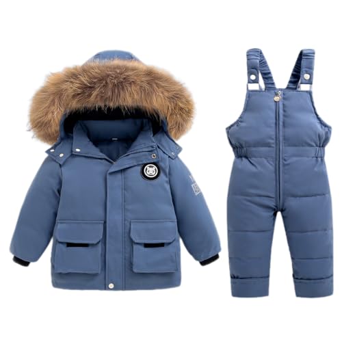 Baby Schneeanzug Winter 2 Stück Daunenjacke Mantel mit Schnee Lätzchen Hose Jungen Mädchen Skianzug Kleidung Blau 3-4 Jahre
