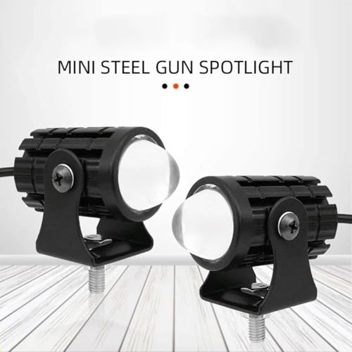 Image of Mini Projector Lens Fog Light Lamp for Motorcycles ? LED Dual Color White & Yellow Lighting (12V, 36W) with On /Off Switch and Battery Powered
