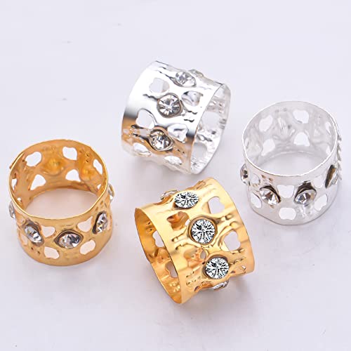 50Pcs Rhinestone Dreadlocks Beads Alloy Hair Ring Decoration Braiding Hair Braid Cuff Clip Beard Hollow Heart Tube Beads Accessories For Women Men Girls, Golden And Silver #TOP3