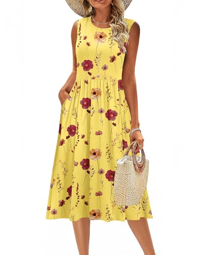 Image of Zeagoo Women's Summer Tank Midi Dress with Pockets Floral Sleeveless A-Line Casual Loose T-Shirt Dresses Beach Sundress 2026