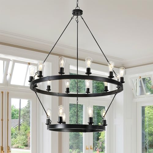 GOWE Retro Style Large 2-Tier Circular Ceiling Ironwork Chandelier