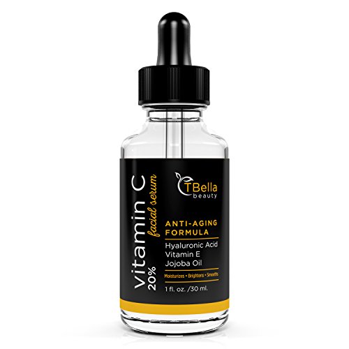 TBella Beauty Vitamin C Serum 20% For Face | Natural Anti-Aging Facial Serum with Hyaluronic Acid, Vitamins C, B5, and E | Paraben Free, No Artificial Colors,1 fl. oz. bottle