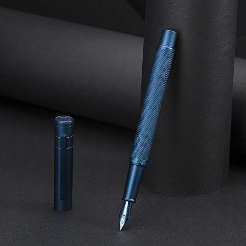 Image of Hongdian 1851 Dark Blue Forest Fountain Pen Medium Nib, Classic Design with Converter and Metal Pen Case