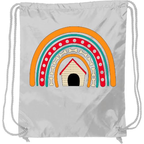 inktastic Dog-Themed Rainbow with Doghouse Drawstring Bag White 46901