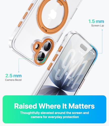 Image of for iPhone 17 Case, Compatible with MagSafe, Slim Shockproof Military-Grade Rugged Protective Case with Stand, Camera Control, Comfort Grip (E-Clear Orange, iPhone 17)