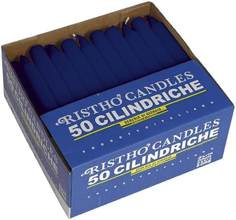 Set of 50 Cylindrical Candles Diameter 2.2 cm Height 21 cm - Burning Time 8 Hours - Colour Blue - Cereria Di Giorgio