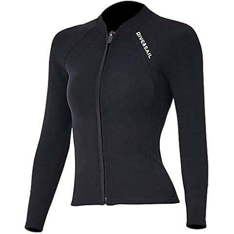 Owntop Wetsuit Top Men Women - 2mm Neoprene Long Sleeve Wetsuit Jacket Swimming Scuba Surfing Diving Suit Top for Adult & Youth, Women Black XXL Cover
