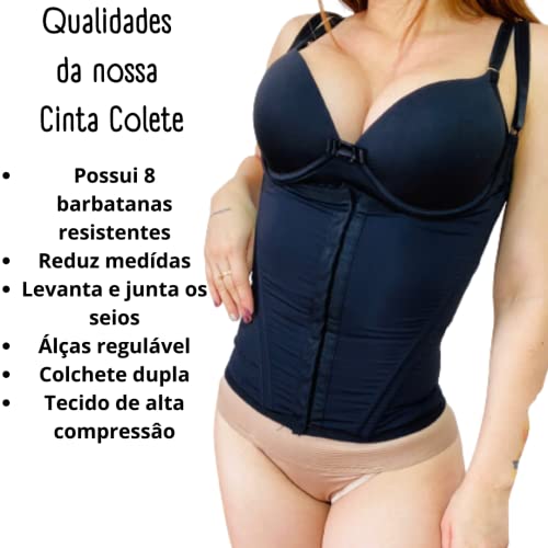 Cinta Colete Modela e Reduz 12 Barbatanas P04 Cor:Preto;Gênero:Feminino;Tamanho:P
